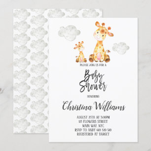Cute Giraffe Baby Shower Neutral Grey Mum & Baby Invitation