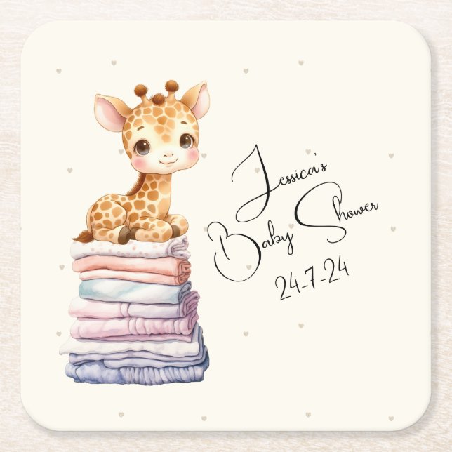 Cute Giraffe Baby Square Paper Coaster (Front)