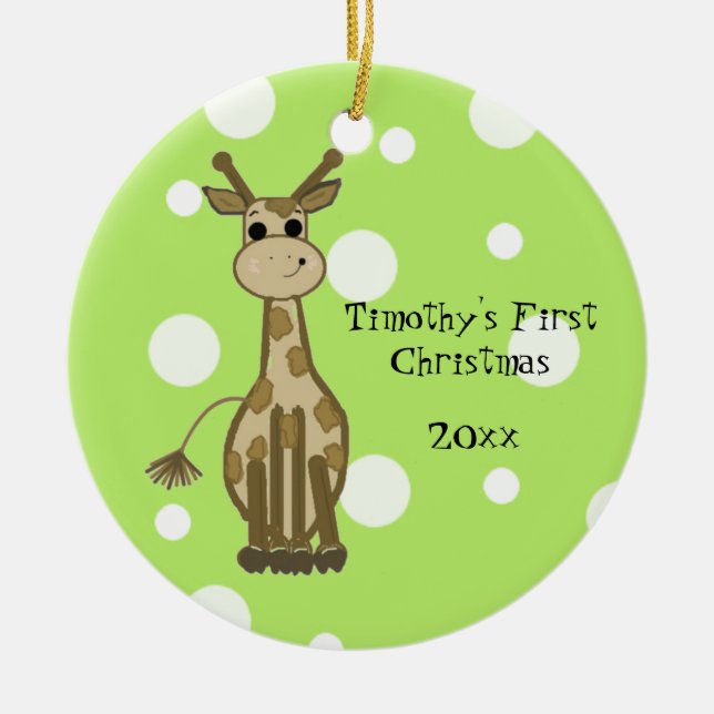 Cute Giraffe Baby's First Christmas Ceramic Tree Decoration (Front)