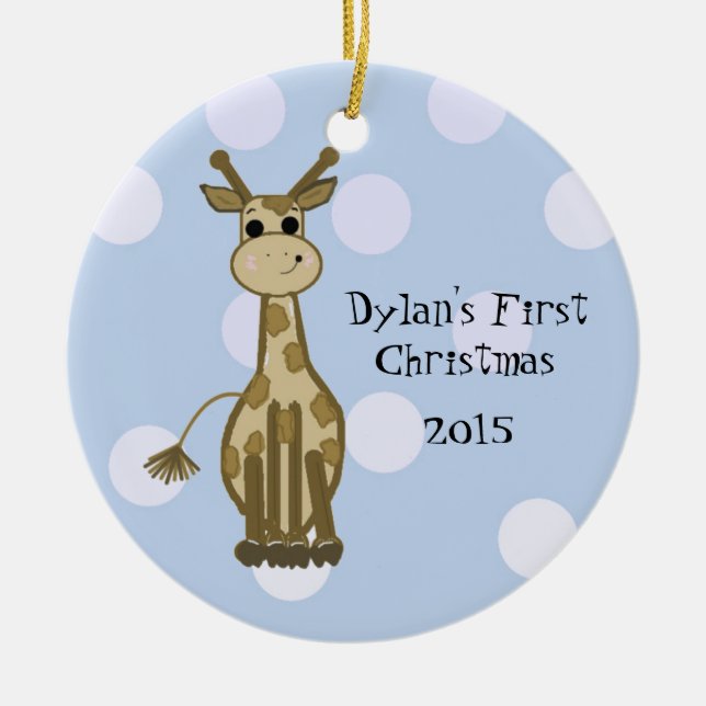 Cute Giraffe Baby's First Christmas Ceramic Tree Decoration (Front)