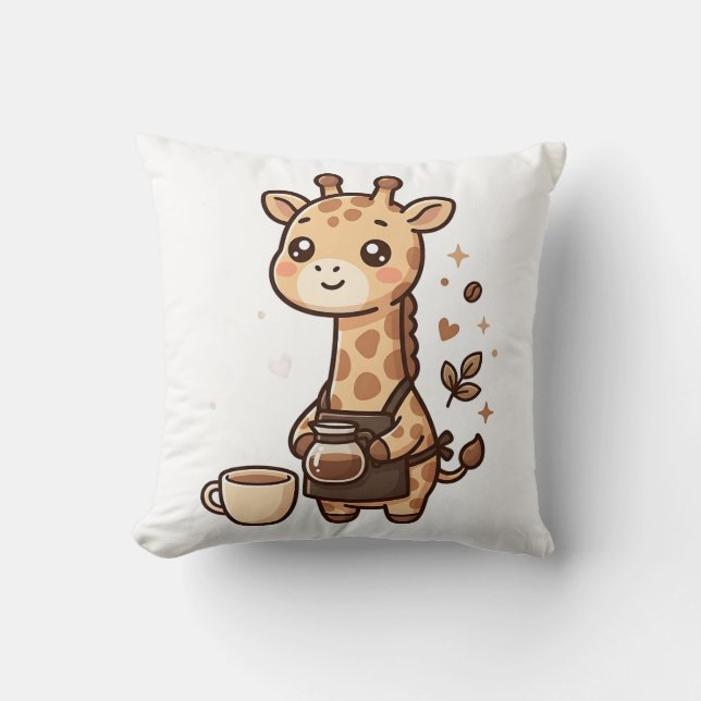 Cute Giraffe Barista Apron Throw Pillow (Front)