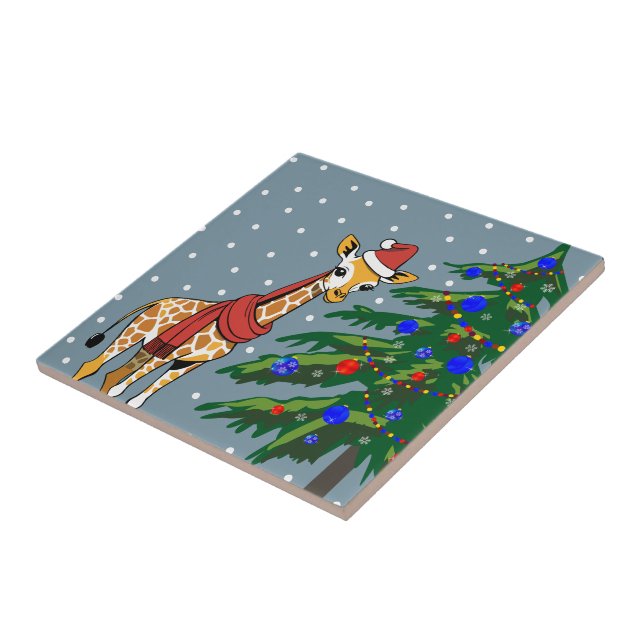 Cute Giraffe Beanie and Scarf with Christmas Tree Tile (Side)