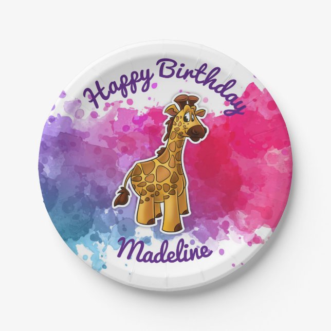 Cute Giraffe Birthday Party Plates (Front)