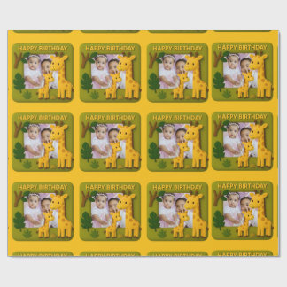 Cute Giraffe Birthday Photo Customizable Wrapping Paper