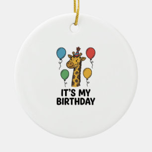 Cute Giraffe Birthday Shirt Vintage Party Design_1 Ceramic Tree Decoration