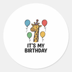 Cute Giraffe Birthday Shirt Vintage Party Design_1 Classic Round Sticker
