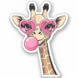 Cute Giraffe Blowing Pink Bubble Gum Sunglasses 