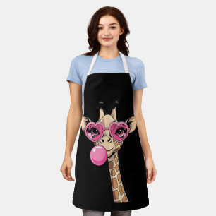 Cute Giraffe Blowing Pink Bubble Gum Sunglasses  Apron