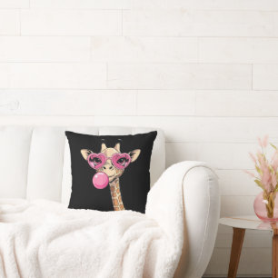Cute Giraffe Blowing Pink Bubble Gum Sunglasses Cushion