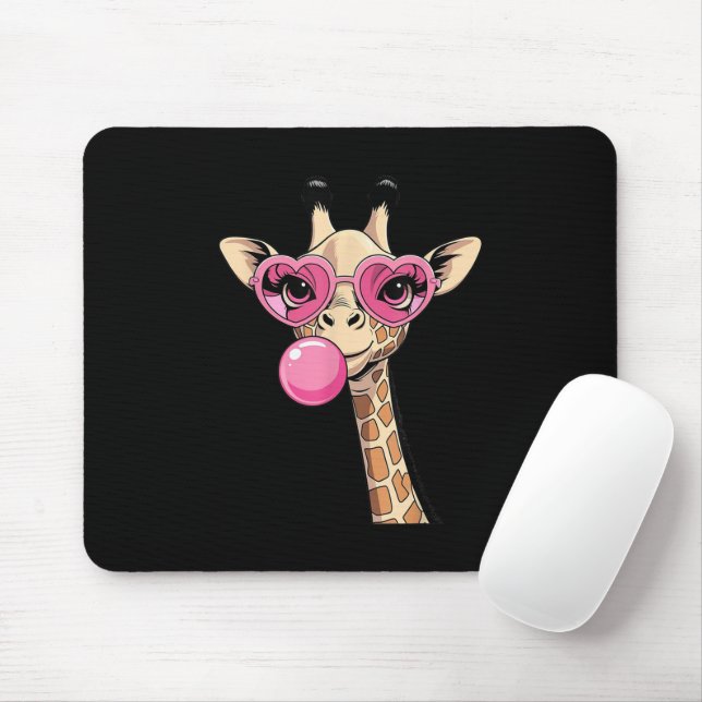 Cute Giraffe Blowing Pink Bubble Gum Sunglasses  Mouse Pad (With Mouse)