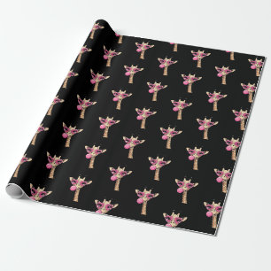 Cute Giraffe Blowing Pink Bubble Gum Sunglasses Wrapping Paper