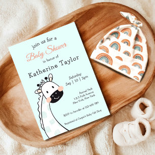 Cute Giraffe Blue Baby Shower Invitation