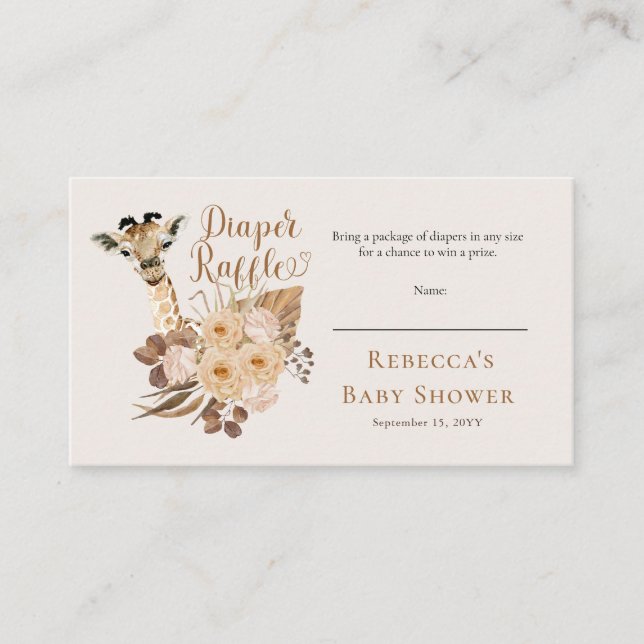 Cute Giraffe Boho Baby Shower Diaper Raffle Enclosure Card (Front)
