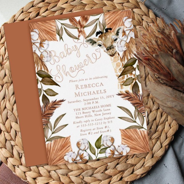 Cute Giraffe Boho Dried Grasses Baby Shower  Foil  (Creator Uploaded)