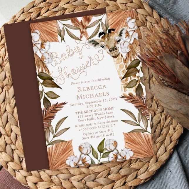 Cute Giraffe Boho Dried Grasses Baby Shower Foil I (Creator Uploaded)