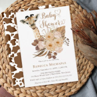 Cute Giraffe Boho Dried Grasses Baby Shower Invita