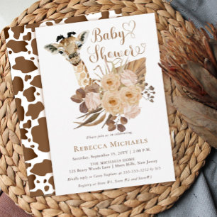 Cute Giraffe Boho Dried Grasses Baby Shower Invita Invitation