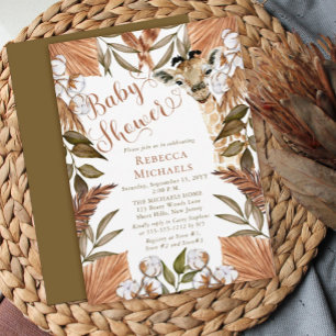 Cute Giraffe Boho Dried Grasses Baby Shower Invita Invitation