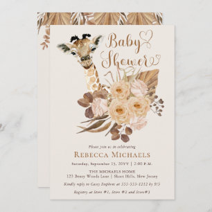 Cute Giraffe Boho Dried Grasses Baby Shower Invitation