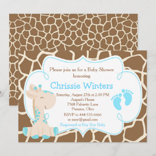 Cute Giraffe Boy Blue Baby Shower Invitation