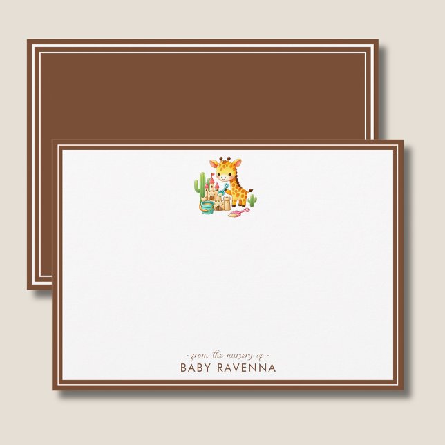 Cute Giraffe Boy Sandcastle Baby Shower Note Card (Creator Uploaded)