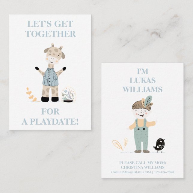Cute Giraffe Boys Playdate Mummy Calling Card (Front/Back)