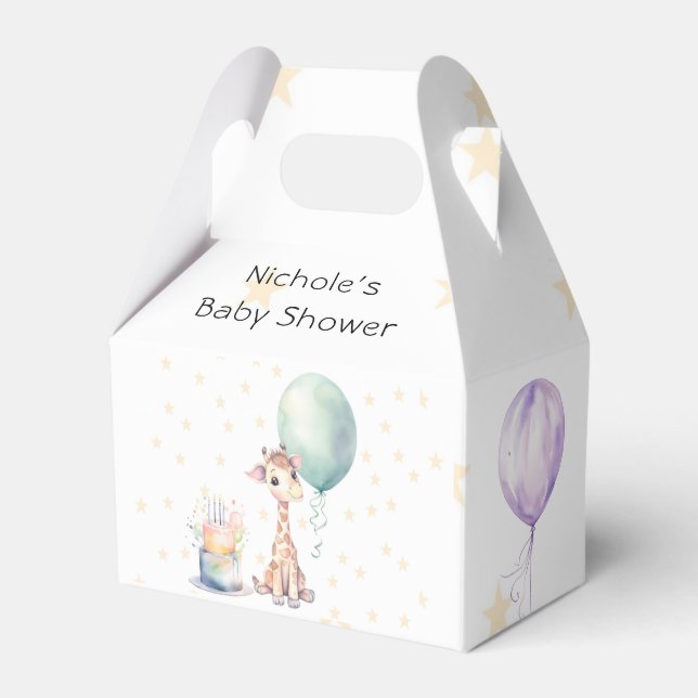 Cute Giraffe Cake Balloon 1st. Birthday Party Favour Box (Front Side)