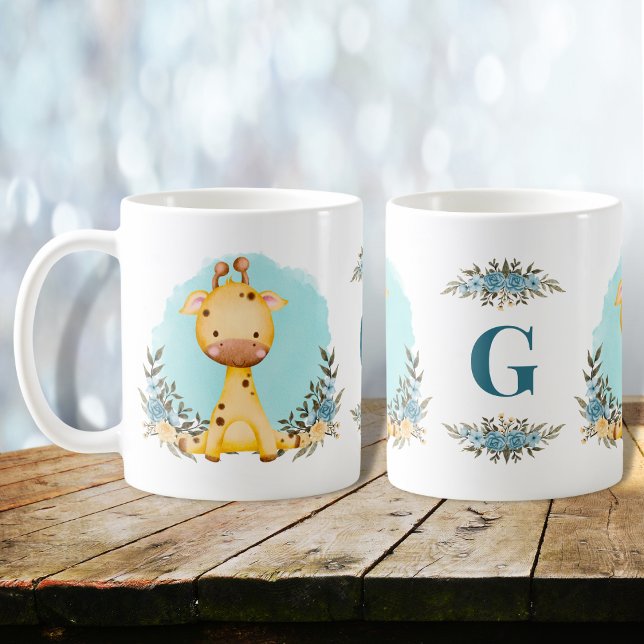 Cute Giraffe Charming Floral Monogram Coffee Mug (Creator Uploaded)