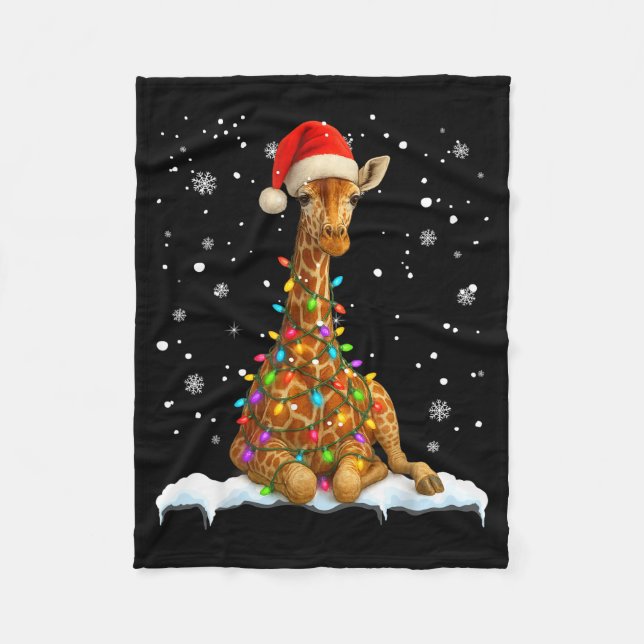 Cute Giraffe Christmas Light Funny Giraffe Lover X Fleece Blanket (Front)