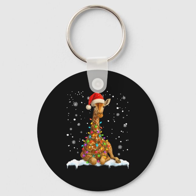 Cute Giraffe Christmas Light Funny Giraffe Lover X Key Ring (Front)