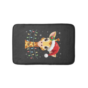 Cute Giraffe Christmas Lights Santa Hat Xmas Pajam Bath Mat