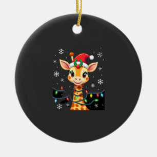 Cute Giraffe Christmas Lights Santa Hat Xmas Pajam Ceramic Tree Decoration