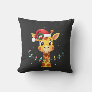 Cute Giraffe Christmas Lights Santa Hat Xmas Pajam Cushion