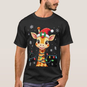 Cute Giraffe Christmas Lights Santa Hat Xmas Pajam T-Shirt