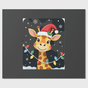 Cute Giraffe Christmas Lights Santa Hat Xmas Pajam Wrapping Paper