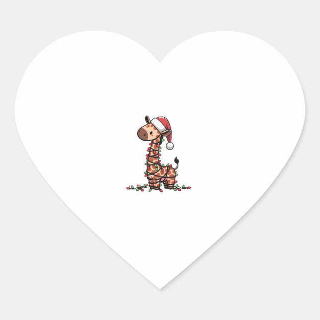 Cute Giraffe Christmas Tree Giraffe Lovers   Heart Sticker (Front)
