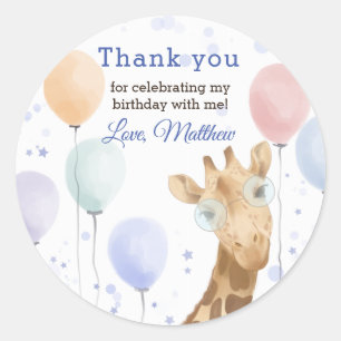 Cute Giraffe Colourful Balloon Boy Birthday Classic Round Sticker