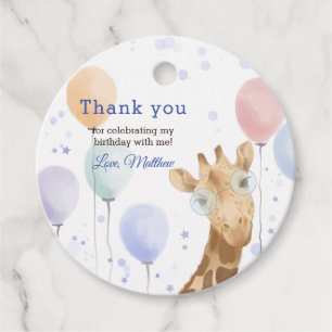 Cute Giraffe Colourful Balloon Boy Birthday Favour Tags