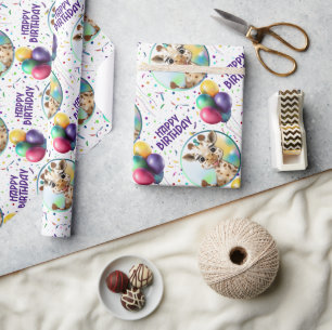 Cute Giraffe Colourful Confetti Kids Birthday Part Wrapping Paper