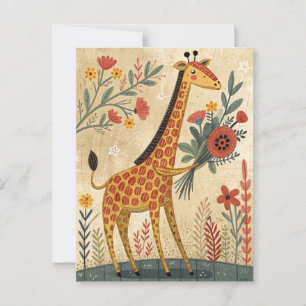 Cute giraffe congratulations folk art style postcard