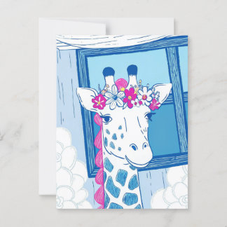 Cute giraffe congratulations light blue pop art postcard