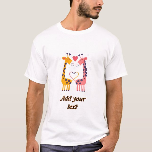 Cute Giraffe Couple Personalised Custom T-Shirt -  (Front)