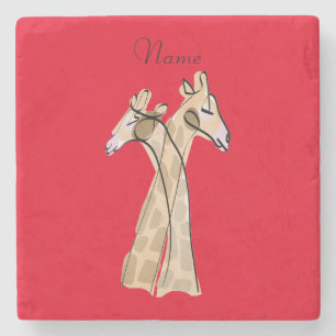 Cute Giraffe Couple Thunder_Cove Stone Coaster