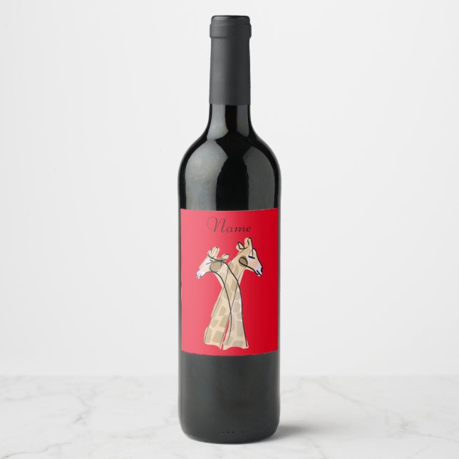Cute Giraffe Couple  Thunder_Cove Wine Label (Front)