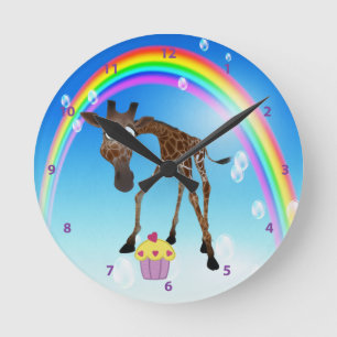 Cute Giraffe, Cupcake & Rainbow Clock