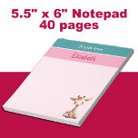 Cute giraffe custom name pink kids notepad<br><div class="desc">This adorable 5.5" x 6" notepad is perfect for kids who love to make their mark! With 40 pages, it features a super cute giraffe design alongside the phrase "A Note From, " ready to be personalised with your child’s name. Whether they’re jotting down reminders, doodling, or writing sweet notes,...</div>