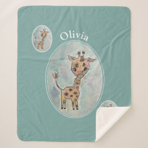 Cute Giraffe Customised Sherpa Blanket