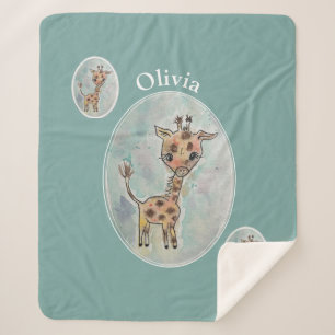 Cute Giraffe Customized  Sherpa Blanket