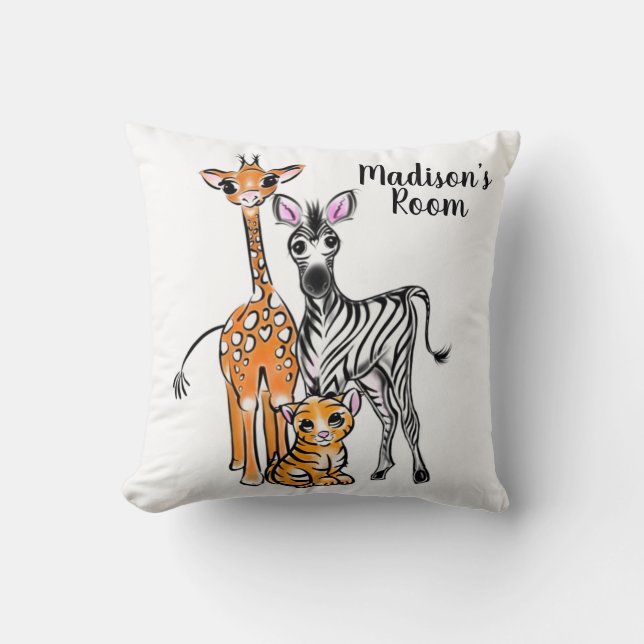Cute Giraffe cute Zebra cute Tiger drawing  Cushion (Front)