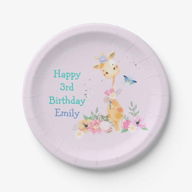 Cute Giraffe Design Birthday Party Paper Plate (Front)